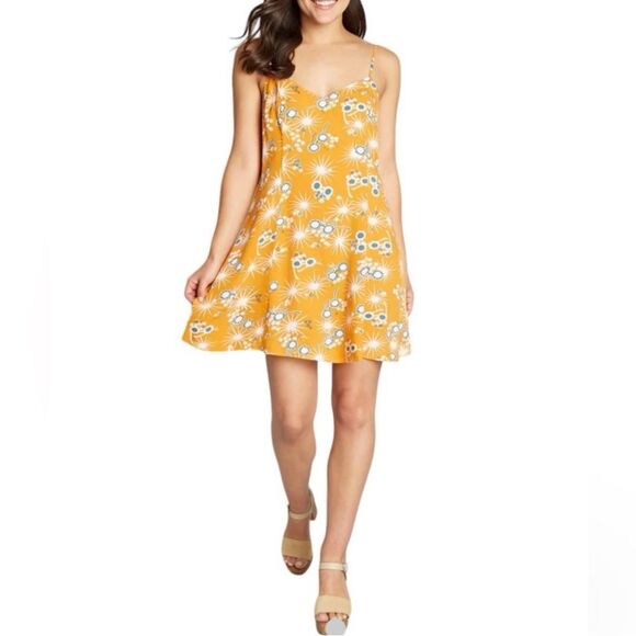 NWT ModCloth On Cloud Nineties‎ Yellow Printed Shift Mini Dress Size 1X - Picture 1 of 11
